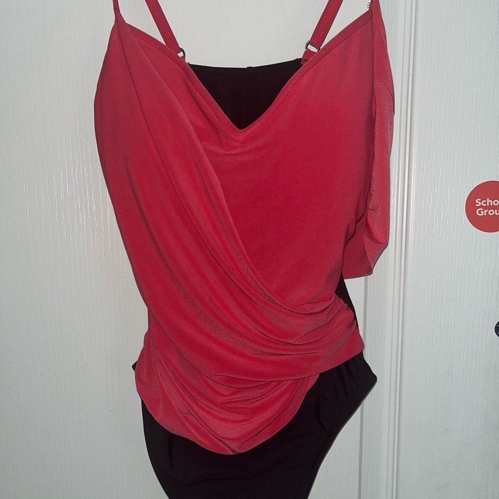 Aqua Green| Pink and Black Ruched Asymmetrical Bodysuit